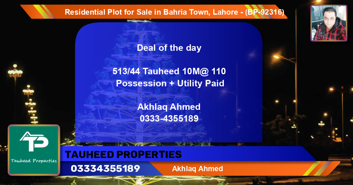 Residential Plot for Sale in Bahria Town, Lahore - (BP-92316)
