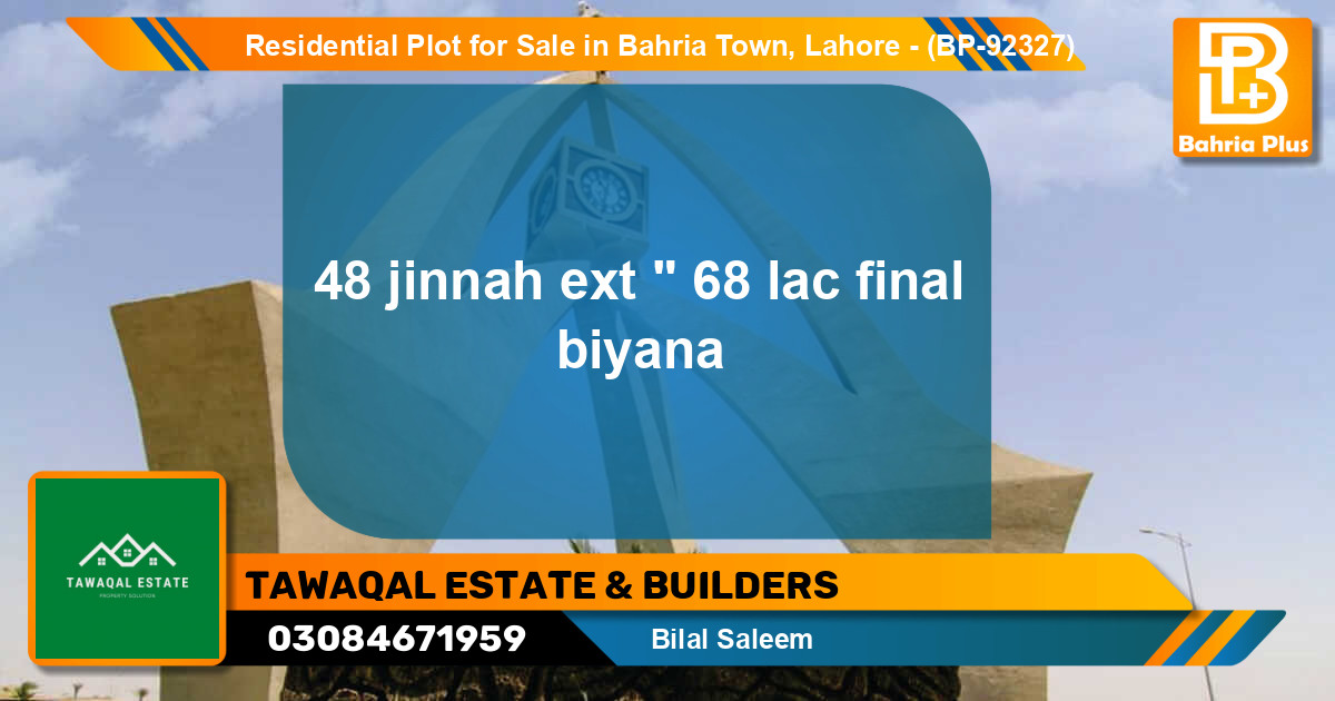 Residential Plot for Sale in Bahria Town, Lahore - (BP-92327)