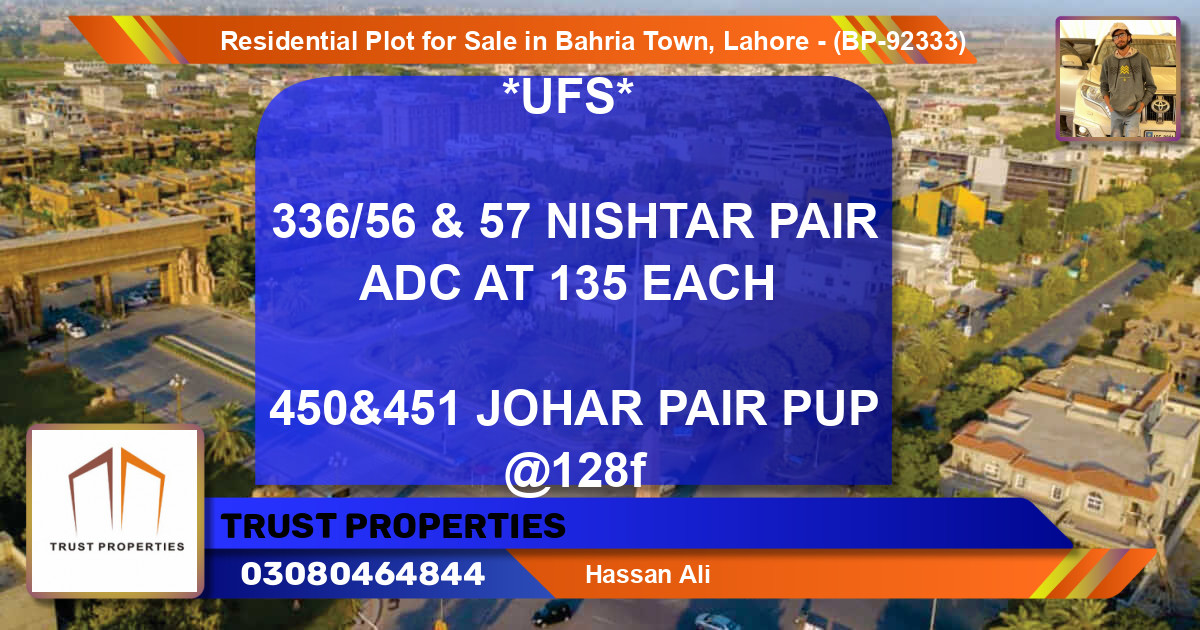 Residential Plot for Sale in Bahria Town, Lahore - (BP-92333)