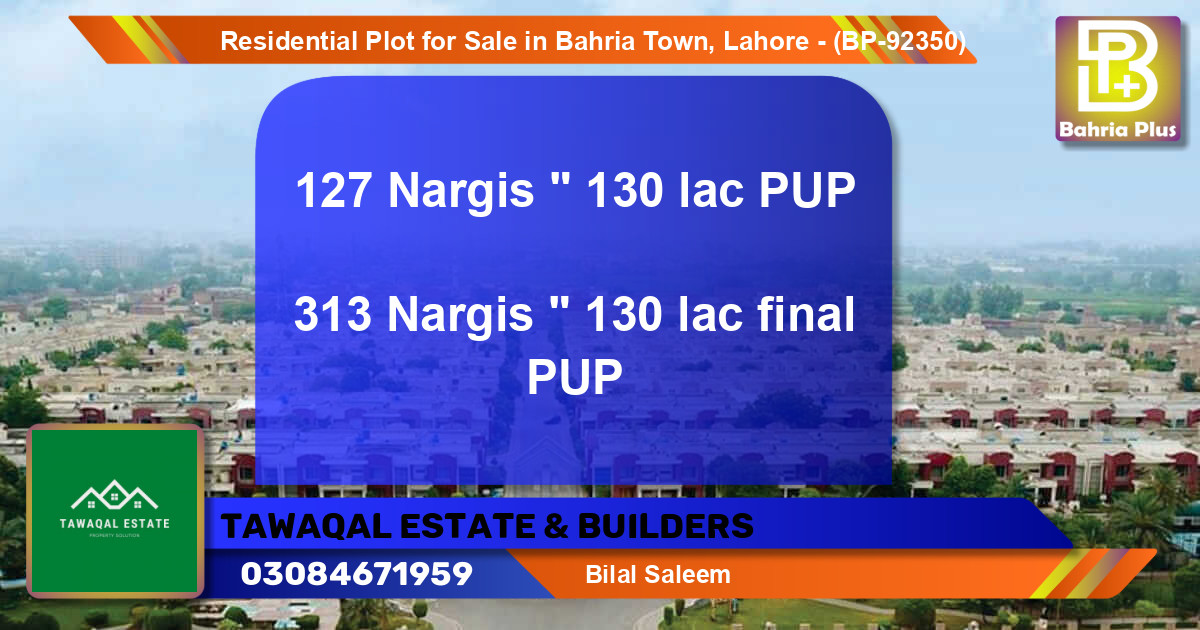 Residential Plot for Sale in Bahria Town, Lahore - (BP-92350)