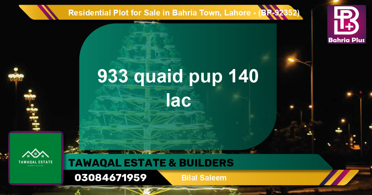 Residential Plot for Sale in Bahria Town, Lahore - (BP-92352)