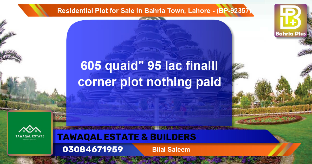 Residential Plot for Sale in Bahria Town, Lahore - (BP-92357)
