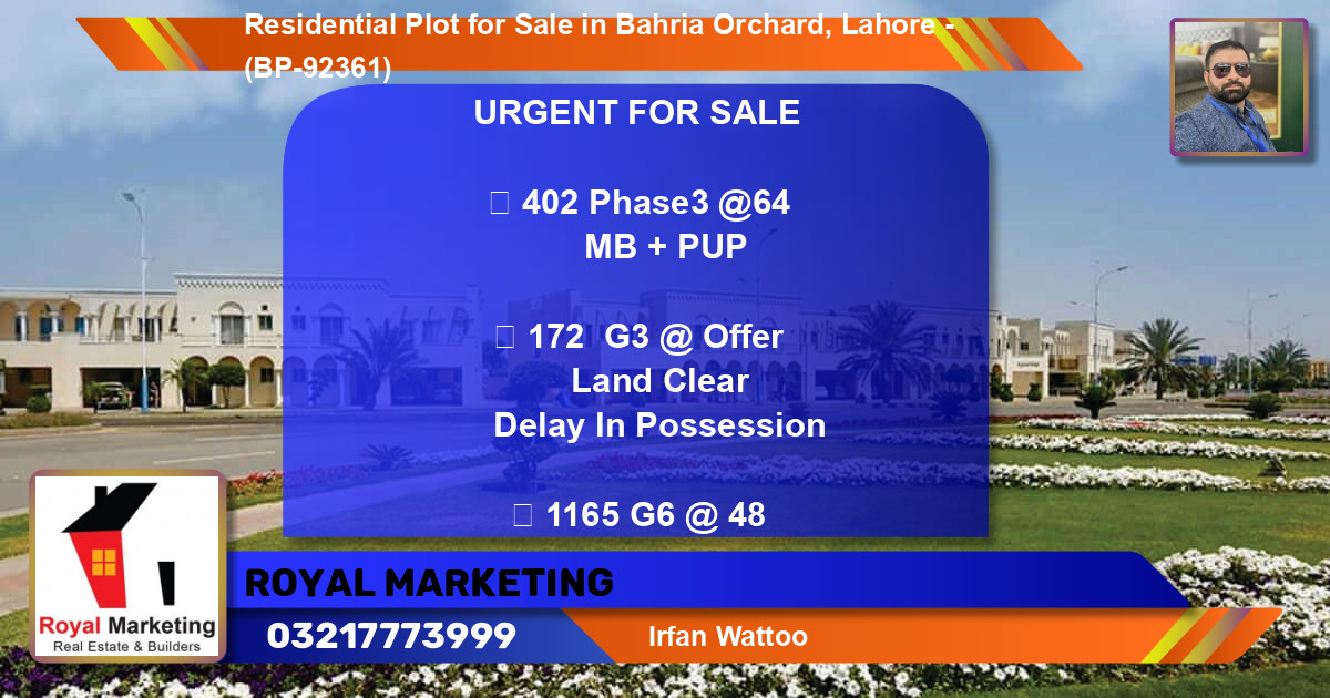 Residential Plot for Sale in Bahria Orchard, Lahore - (BP-92361)