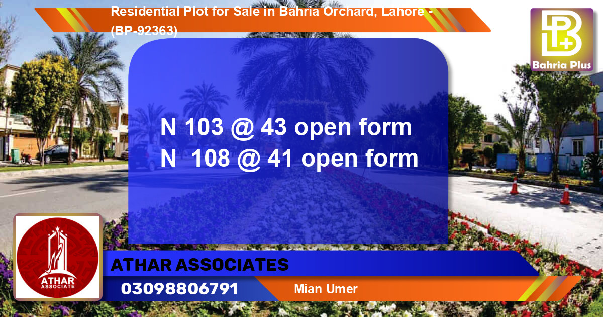 Residential Plot for Sale in Bahria Orchard, Lahore - (BP-92363)