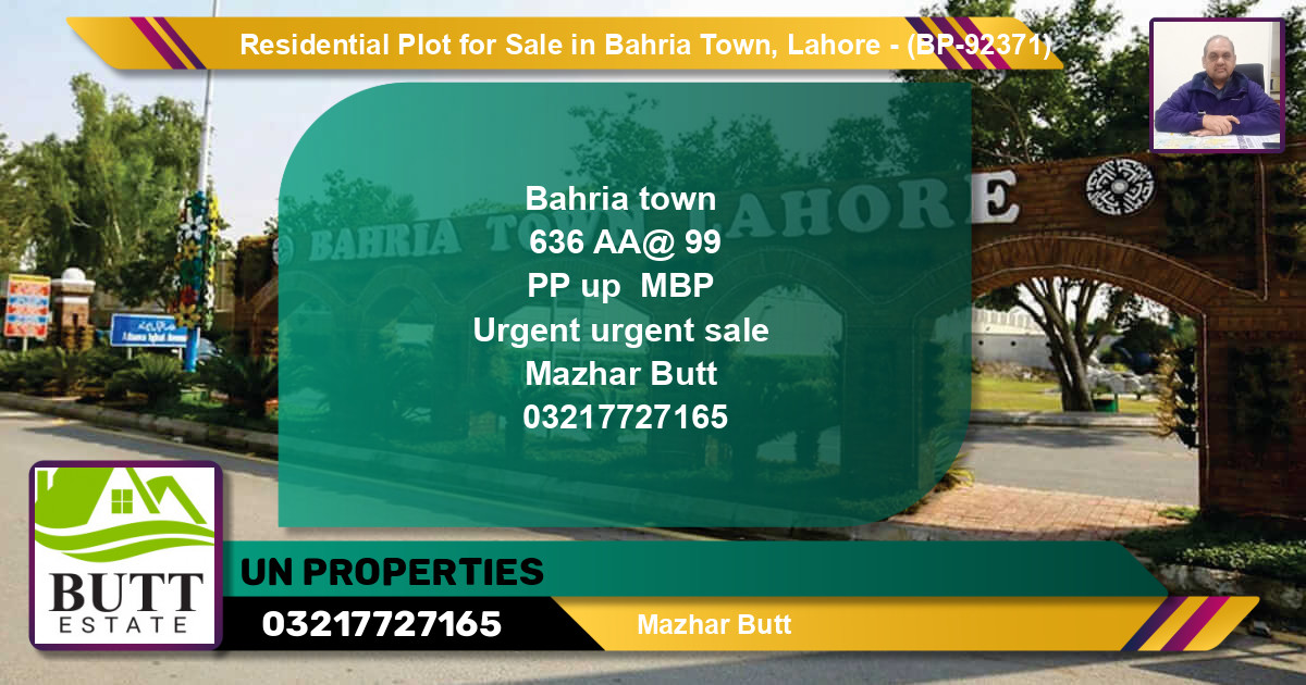 Residential Plot for Sale in Bahria Town, Lahore - (BP-92371)