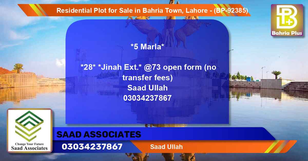 Residential Plot for Sale in Bahria Town, Lahore - (BP-92385)