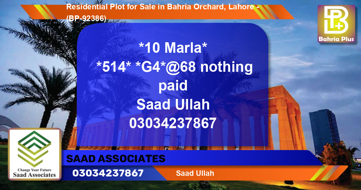 Residential Plot for Sale in Bahria Orchard, Lahore - (BP-92386)