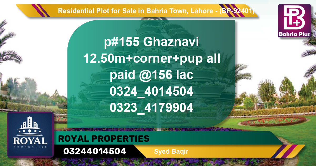 Residential Plot for Sale in Bahria Town, Lahore - (BP-92401)