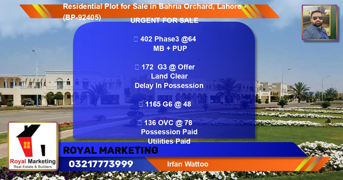 Residential Plot for Sale in Bahria Orchard, Lahore - (BP-92405)
