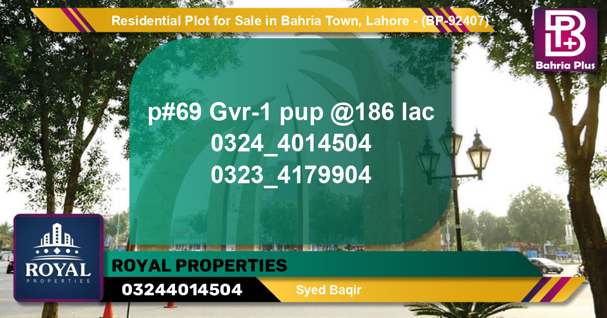 Residential Plot for Sale in Bahria Town, Lahore - (BP-92407)