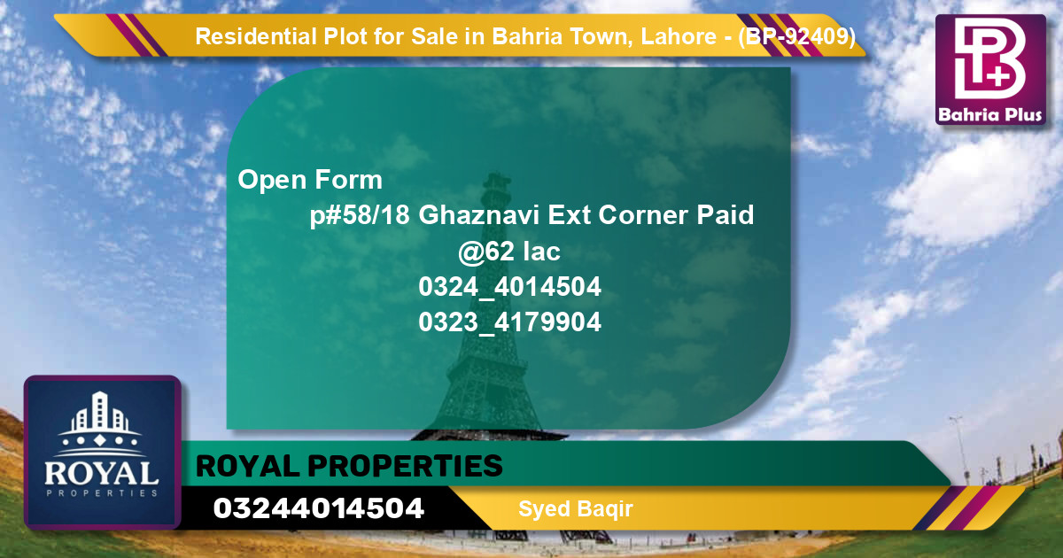 Residential Plot for Sale in Bahria Town, Lahore - (BP-92409)