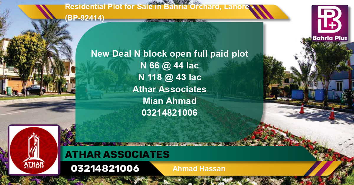 Residential Plot for Sale in Bahria Orchard, Lahore - (BP-92414)