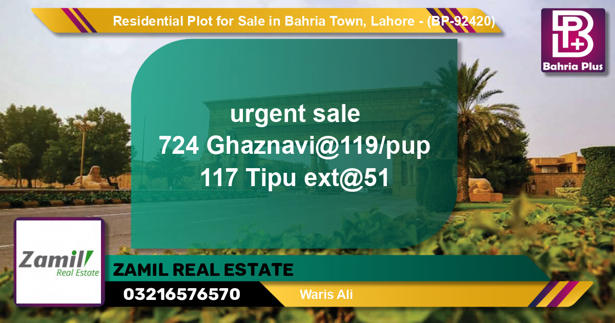 Residential Plot for Sale in Bahria Town, Lahore - (BP-92420)