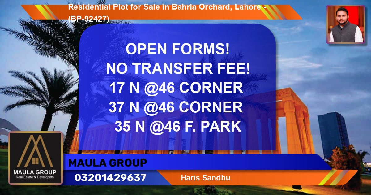Residential Plot for Sale in Bahria Orchard, Lahore - (BP-92427)