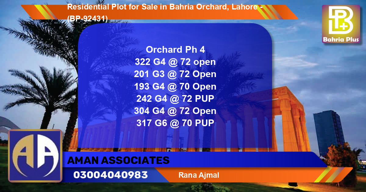Residential Plot for Sale in Bahria Orchard, Lahore - (BP-92431)