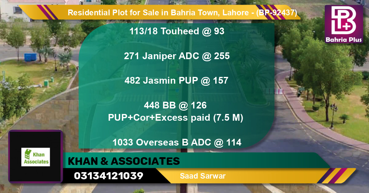 Residential Plot for Sale in Bahria Town, Lahore - (BP-92437)