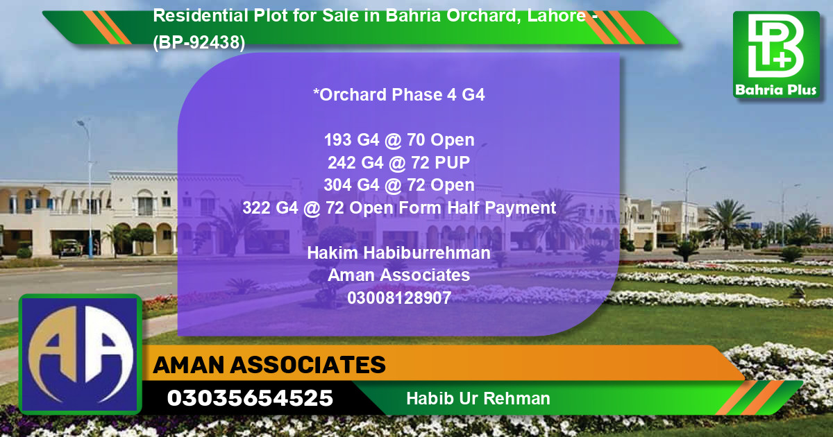 Residential Plot for Sale in Bahria Orchard, Lahore - (BP-92438)