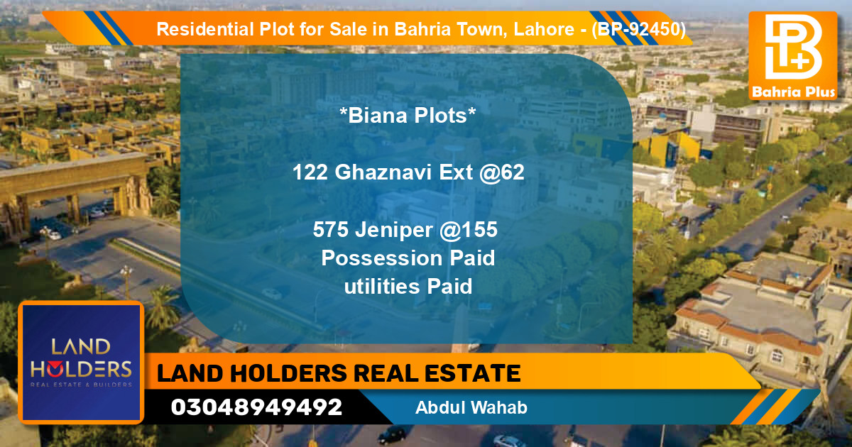 Residential Plot for Sale in Bahria Town, Lahore - (BP-92450)