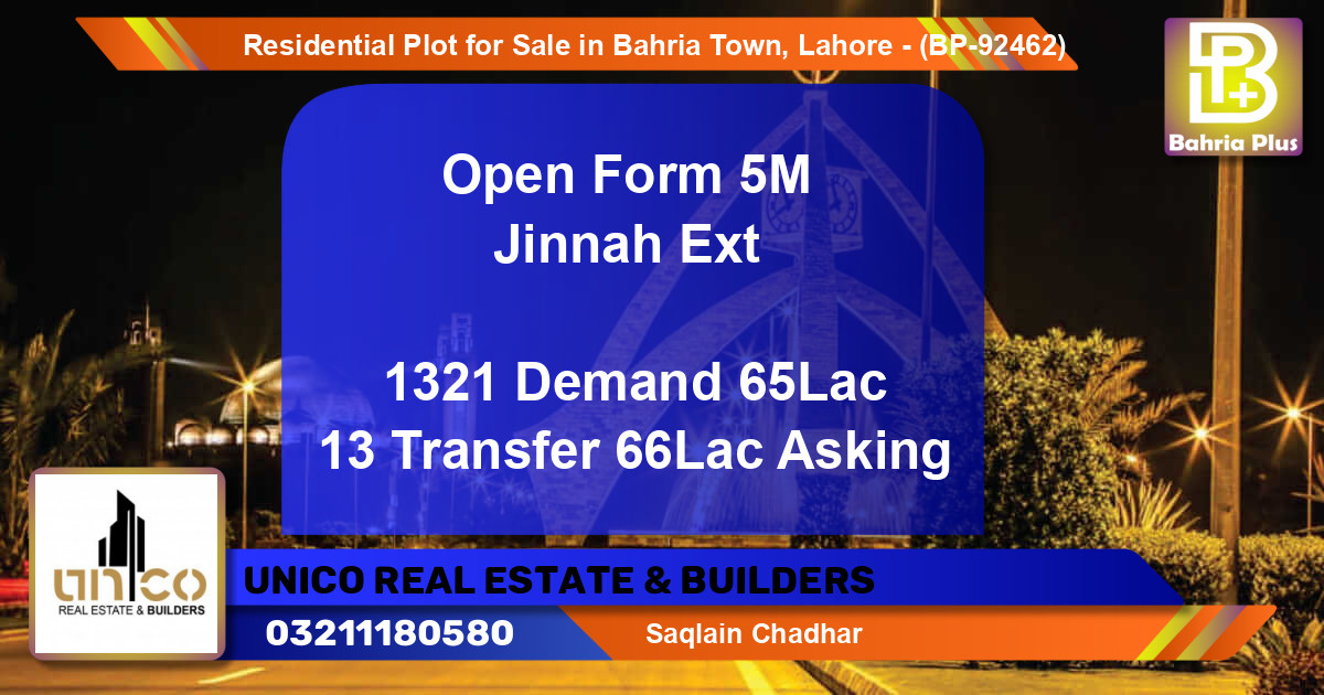 Residential Plot for Sale in Bahria Town, Lahore - (BP-92462)