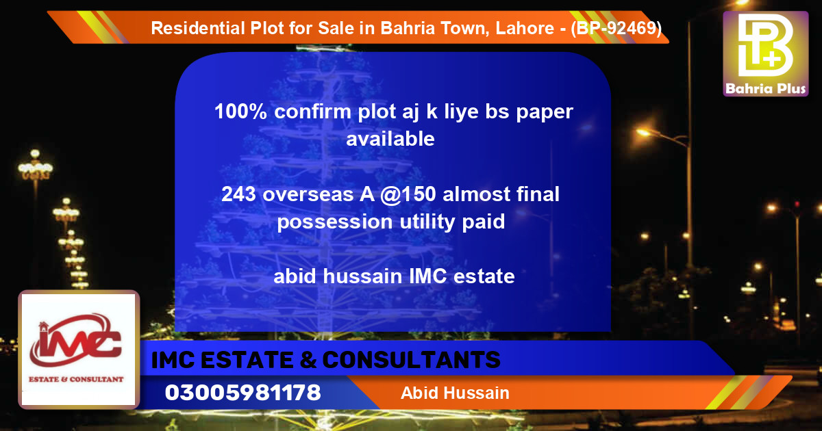 Residential Plot for Sale in Bahria Town, Lahore - (BP-92469)