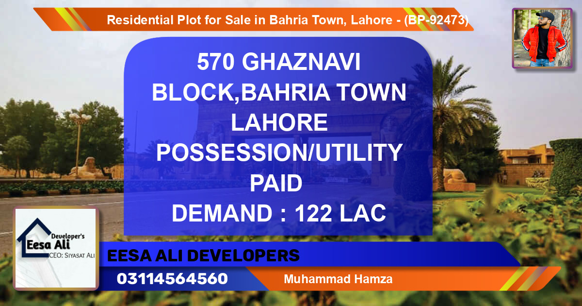Residential Plot for Sale in Bahria Town, Lahore - (BP-92473)