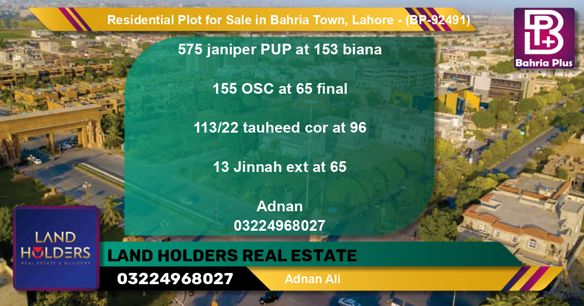 Residential Plot for Sale in Bahria Town, Lahore - (BP-92491)