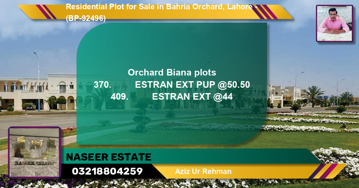 Residential Plot for Sale in Bahria Orchard, Lahore - (BP-92496)