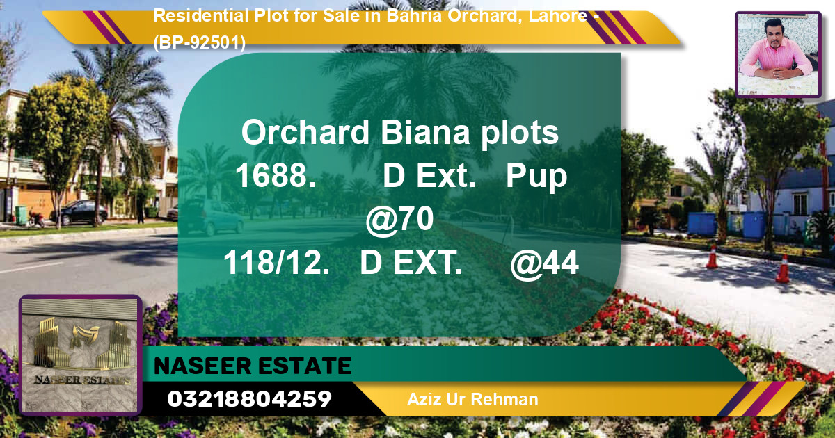 Residential Plot for Sale in Bahria Orchard, Lahore - (BP-92501)