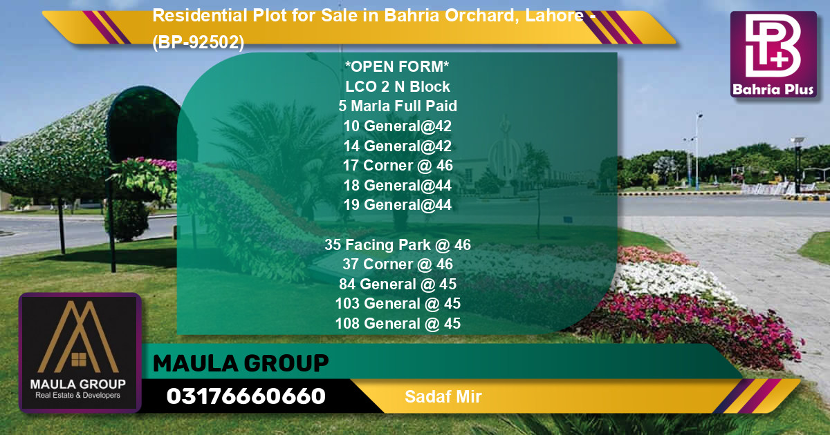 Residential Plot for Sale in Bahria Orchard, Lahore - (BP-92502)