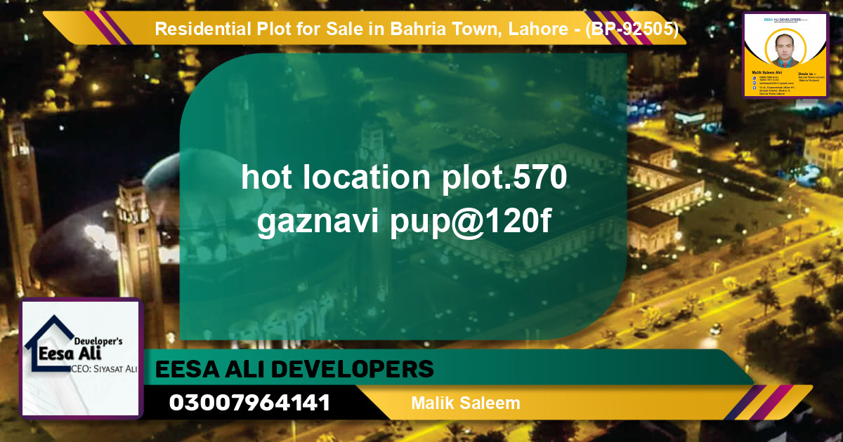 Residential Plot for Sale in Bahria Town, Lahore - (BP-92505)