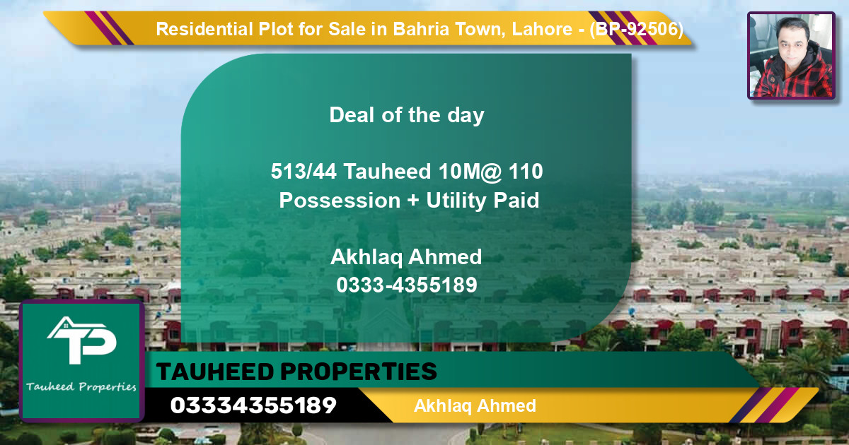 Residential Plot for Sale in Bahria Town, Lahore - (BP-92506)