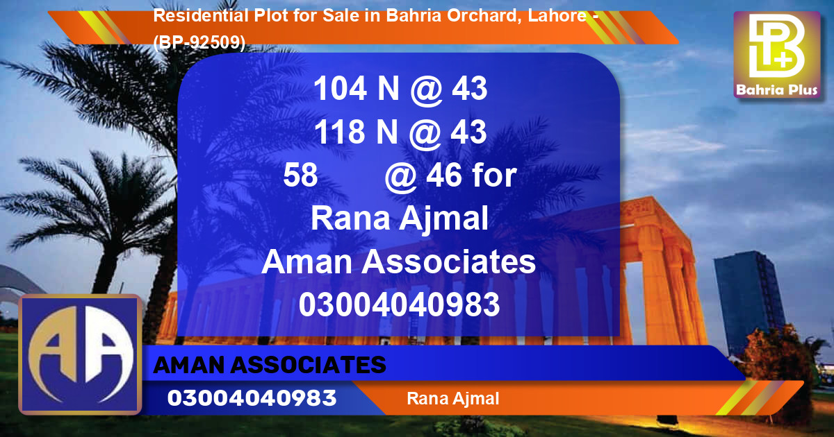 Residential Plot for Sale in Bahria Orchard, Lahore - (BP-92509)