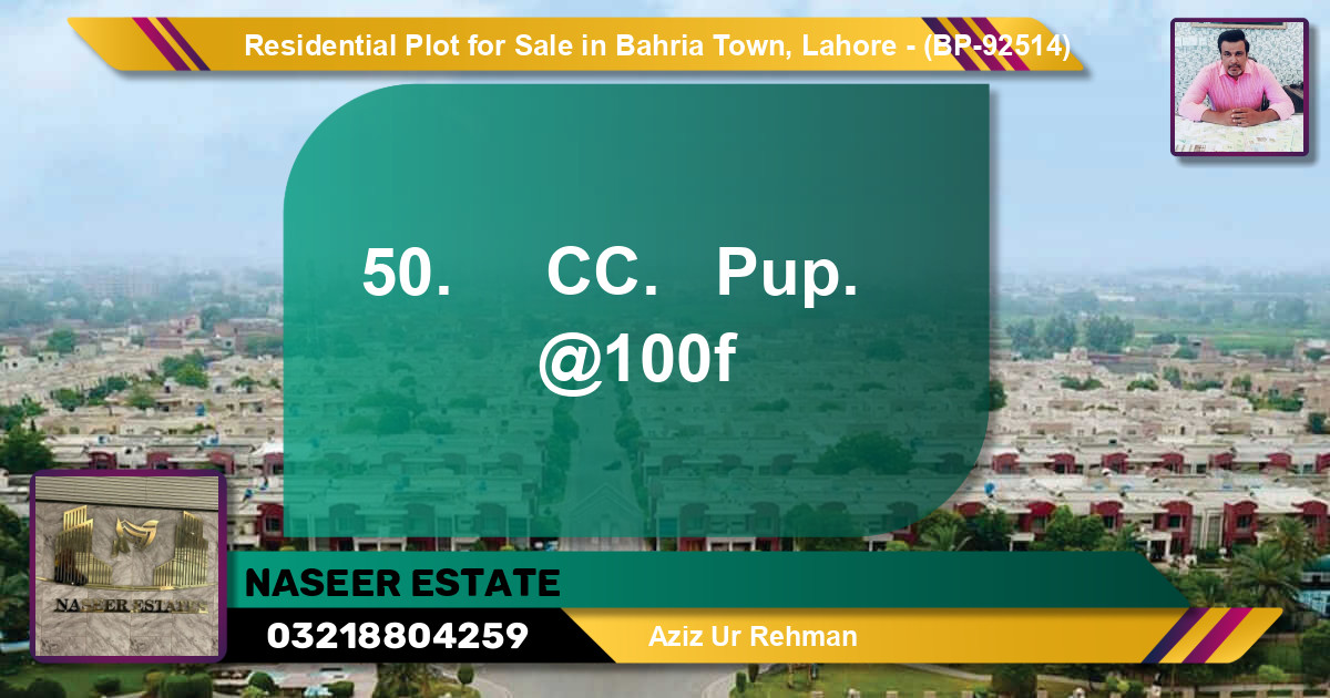 Residential Plot for Sale in Bahria Town, Lahore - (BP-92514)