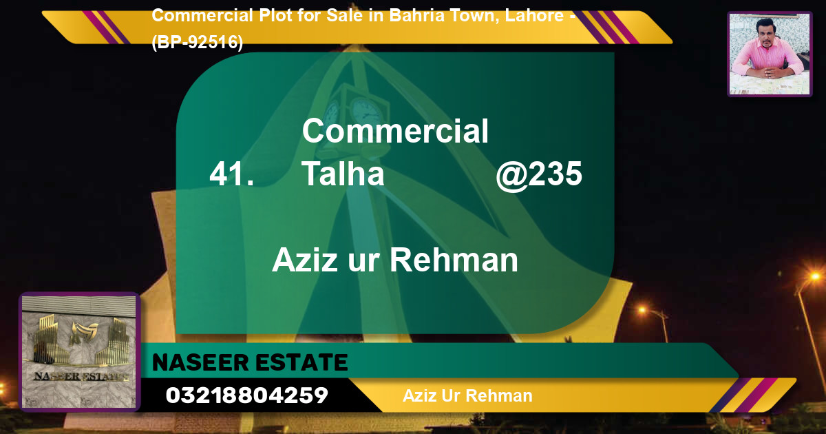 Commercial Plot for Sale in Bahria Town, Lahore - (BP-92516)