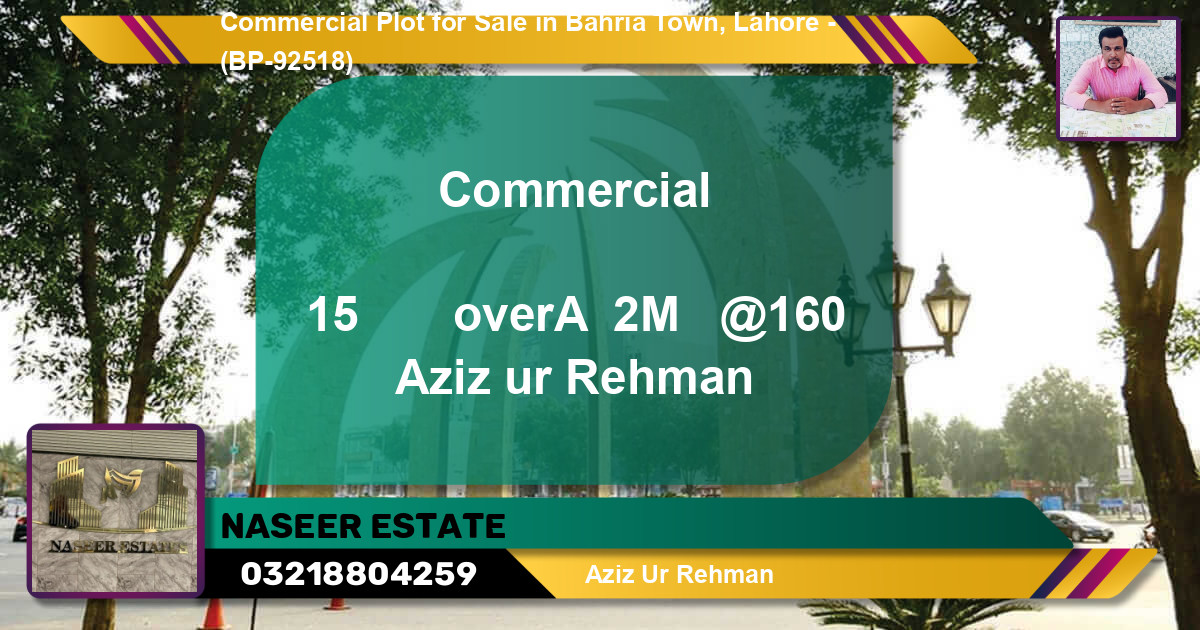 Commercial Plot for Sale in Bahria Town, Lahore - (BP-92518)