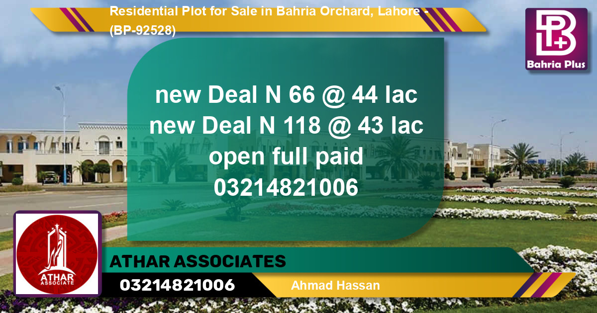 Residential Plot for Sale in Bahria Orchard, Lahore - (BP-92528)