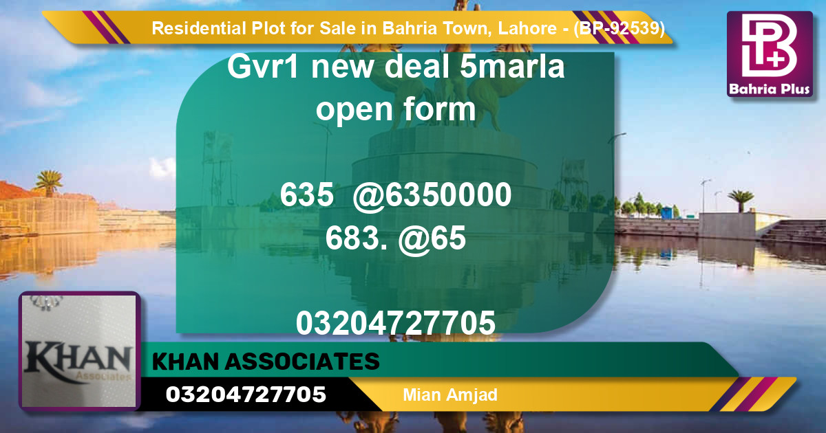 Residential Plot for Sale in Bahria Town, Lahore - (BP-92539)