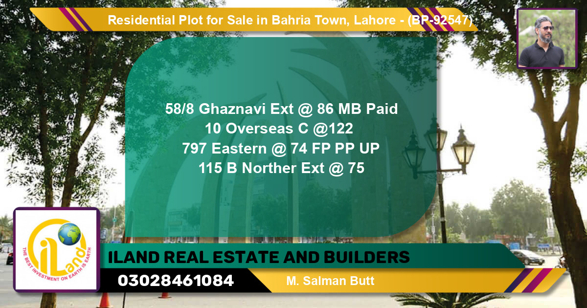 Residential Plot for Sale in Bahria Town, Lahore - (BP-92547)