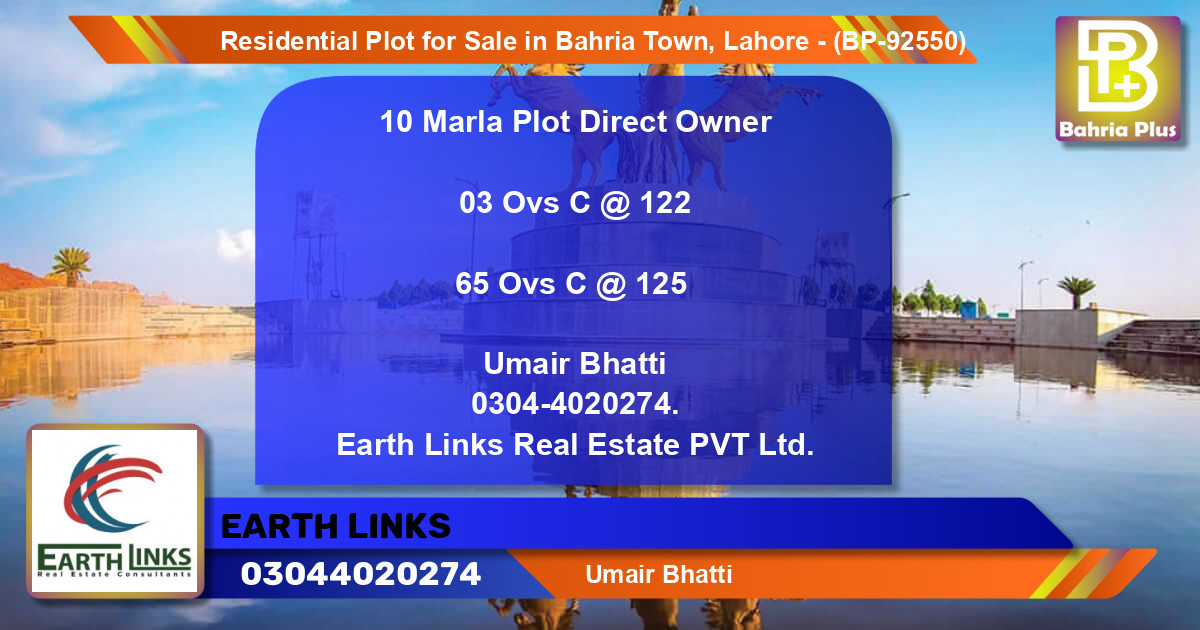 Residential Plot for Sale in Bahria Town, Lahore - (BP-92550)