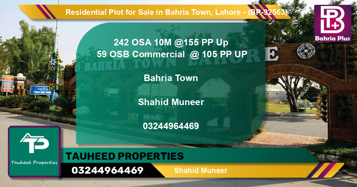Residential Plot for Sale in Bahria Town, Lahore - (BP-92563)
