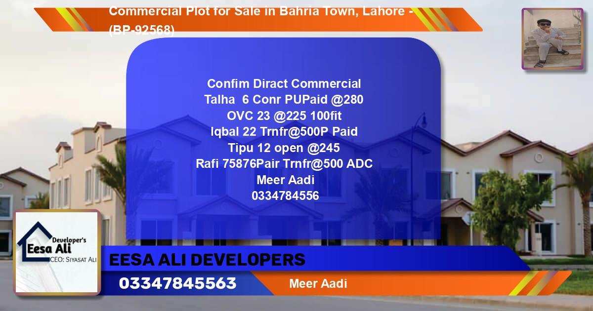 Commercial Plot for Sale in Bahria Town, Lahore - (BP-92568)