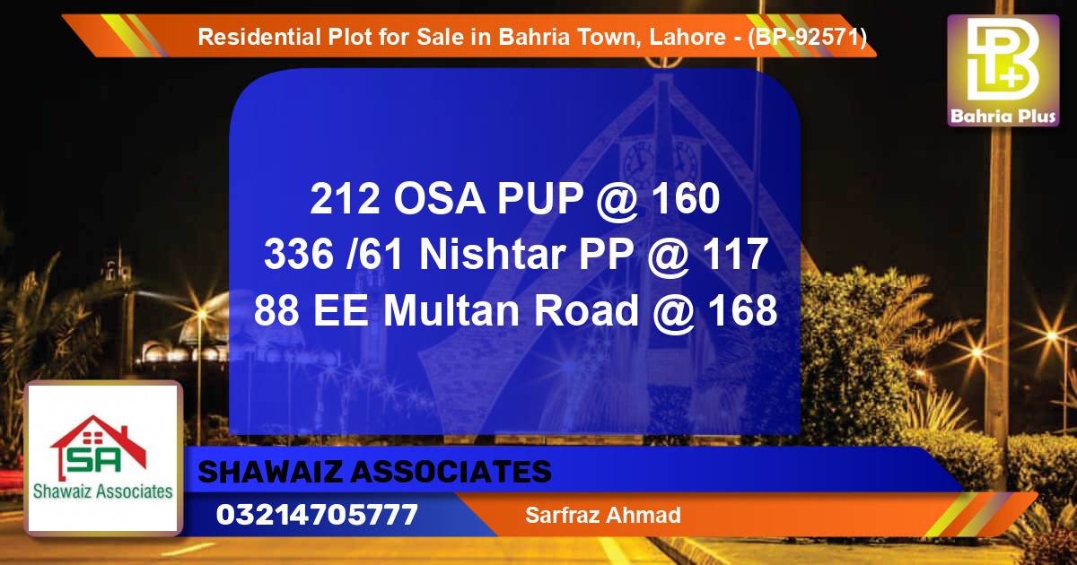 Residential Plot for Sale in Bahria Town, Lahore - (BP-92571)