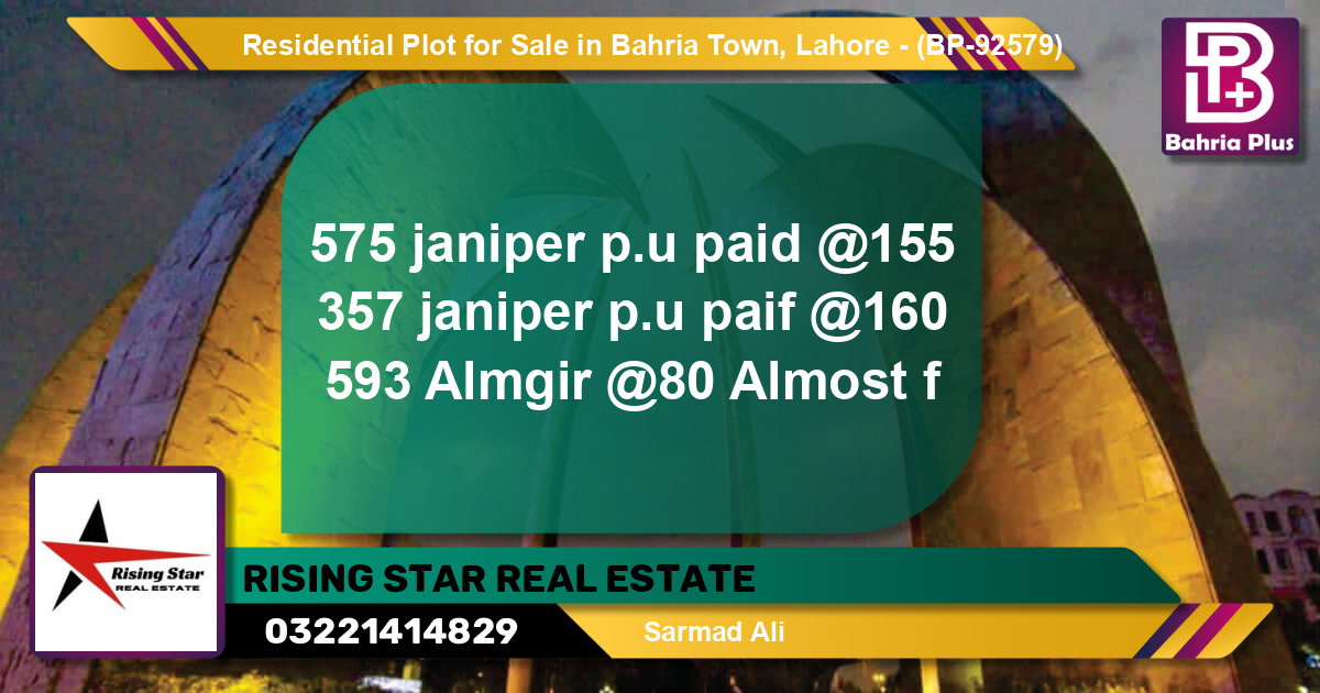 Residential Plot for Sale in Bahria Town, Lahore - (BP-92579)
