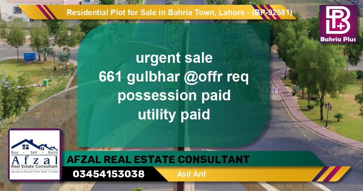 Residential Plot for Sale in Bahria Town, Lahore - (BP-92581)