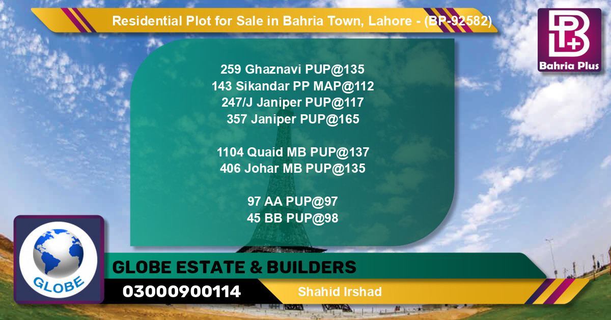 Residential Plot for Sale in Bahria Town, Lahore - (BP-92582)
