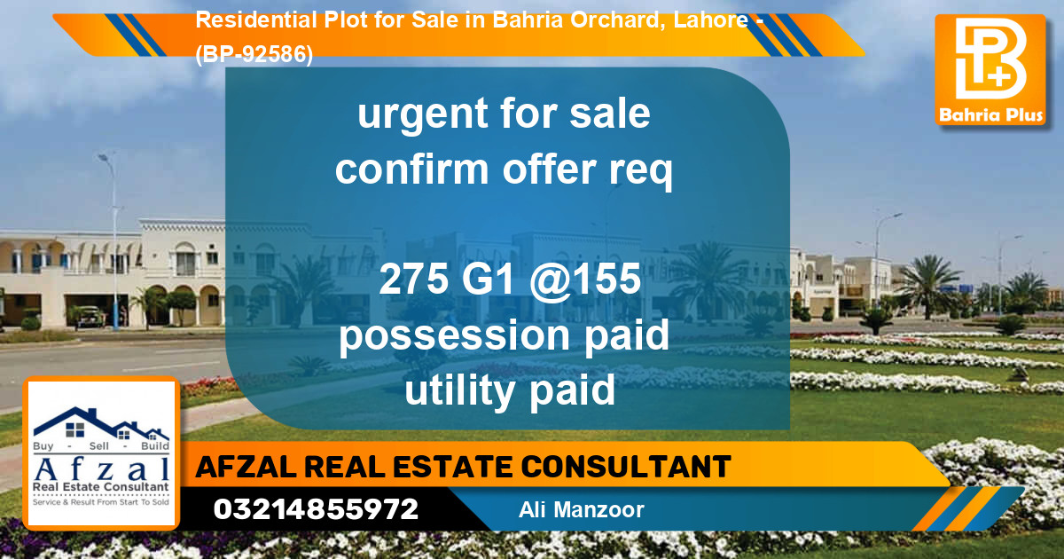 Residential Plot for Sale in Bahria Orchard, Lahore - (BP-92586)