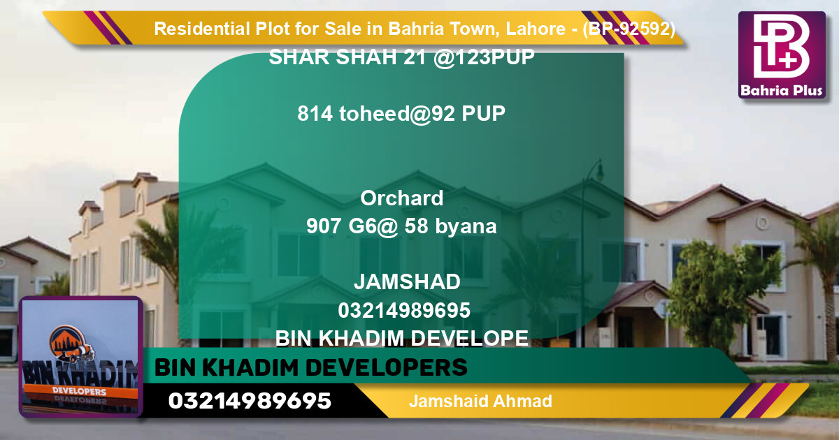 Residential Plot for Sale in Bahria Town, Lahore - (BP-92592)
