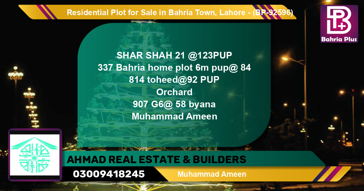 Residential Plot for Sale in Bahria Town, Lahore - (BP-92596)