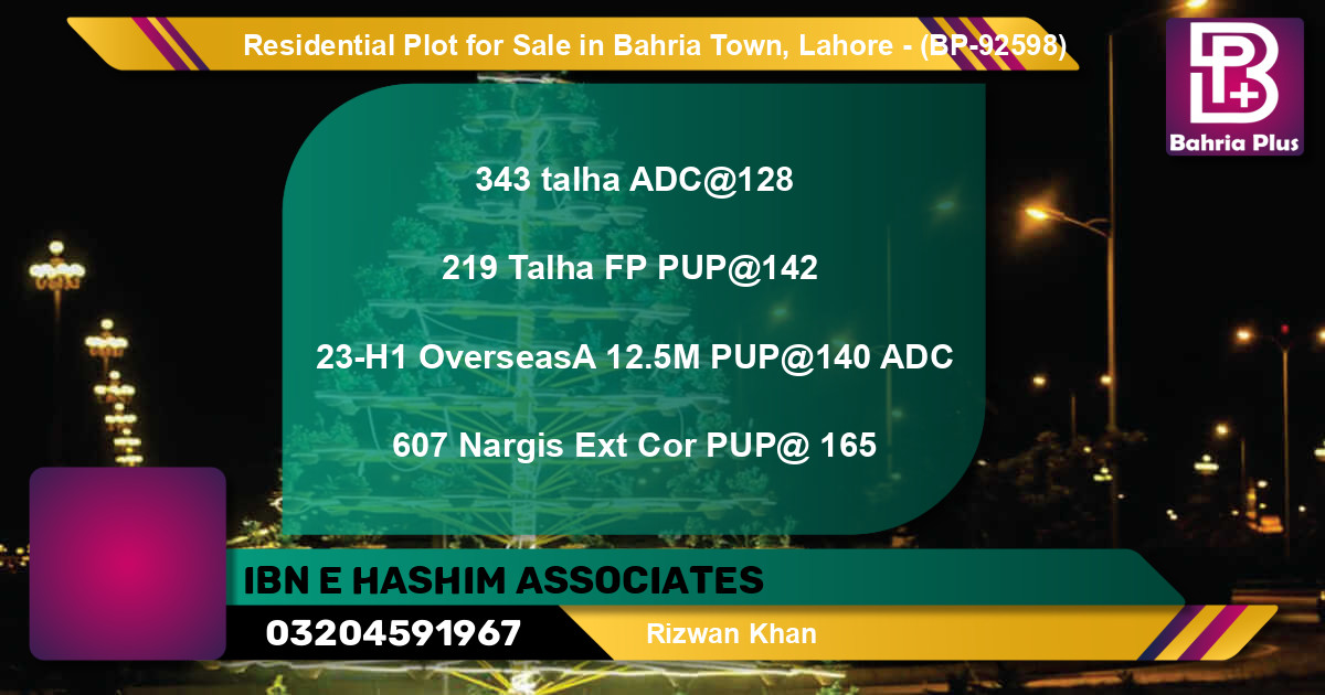 Residential Plot for Sale in Bahria Town, Lahore - (BP-92598)