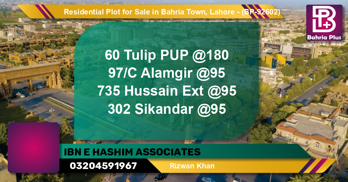 Residential Plot for Sale in Bahria Town, Lahore - (BP-92602)